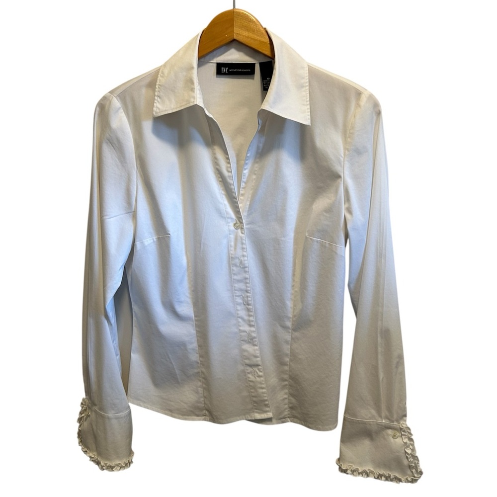 INC White (off-white) Beautifully Tailored Long Sleeve Button Down Shirt Size 10